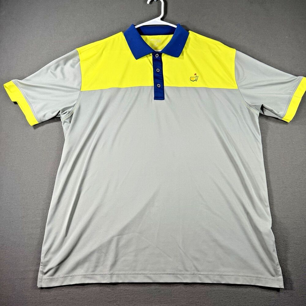 Masters Tech Polo Shirt Men XL Gray Neon Golf Augusta Performance Colorblock